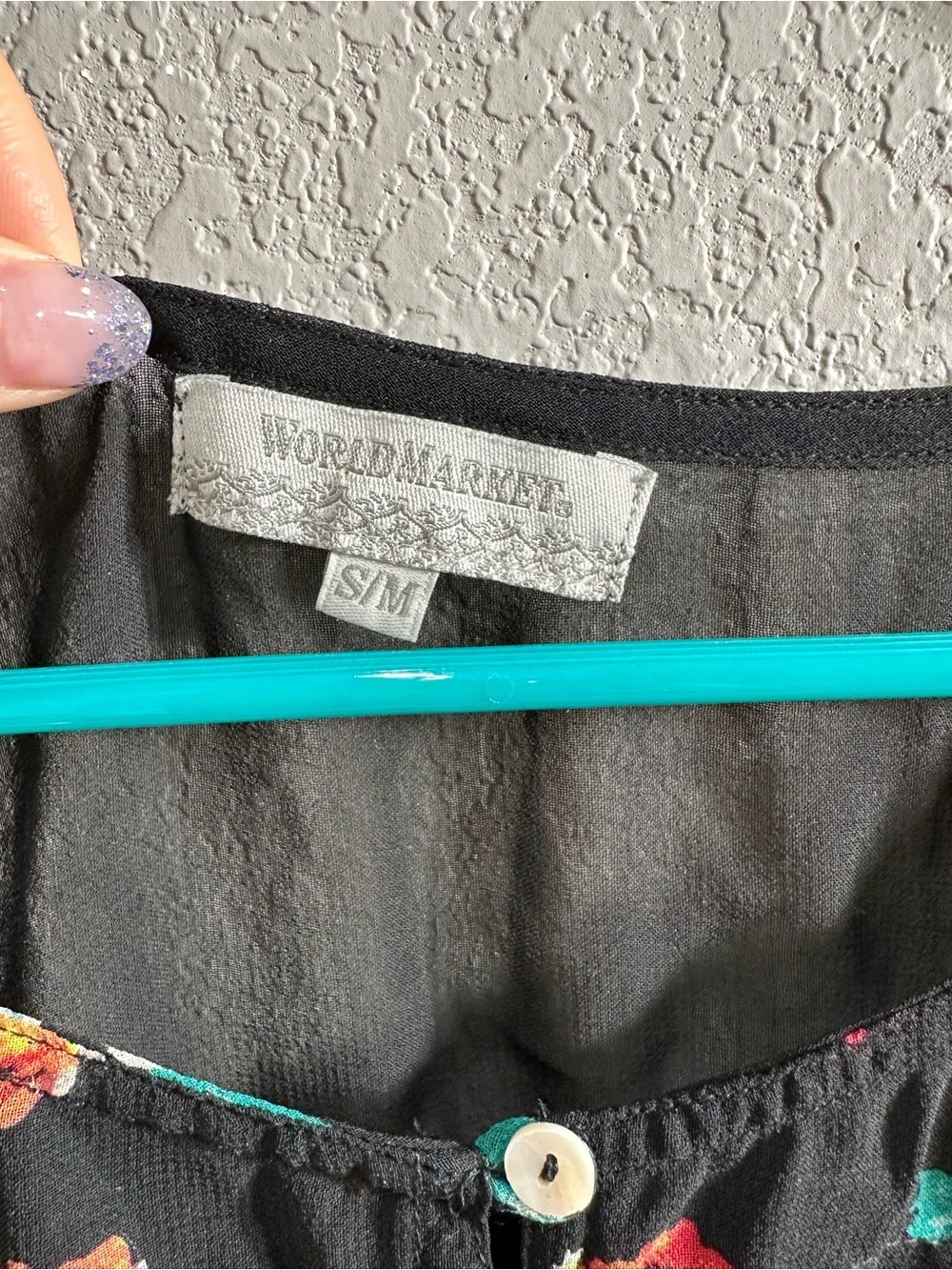 World Market Black Floral Sheer Peasant Blouse Size S/M Boho Cottagecore‎